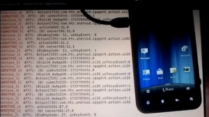 Snapshot from video of Carrier IQ tracking with smartphone and logging screen