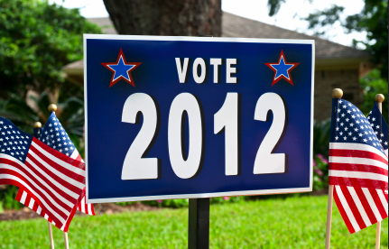 Sign on front yard saying Vote 2012