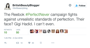Tweet about Reebok choosing Gigi Hadid